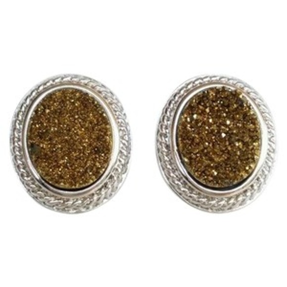 Royale Bijoux Oval Druzy Stud 925 Silver Earrings - Picture 1 of 3